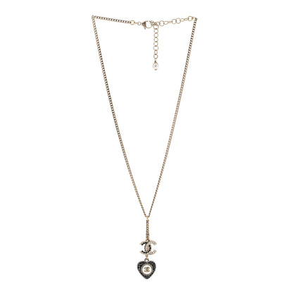 Chanel Crystal CC Heart Necklace Black Pearly White Gold 3 of 7