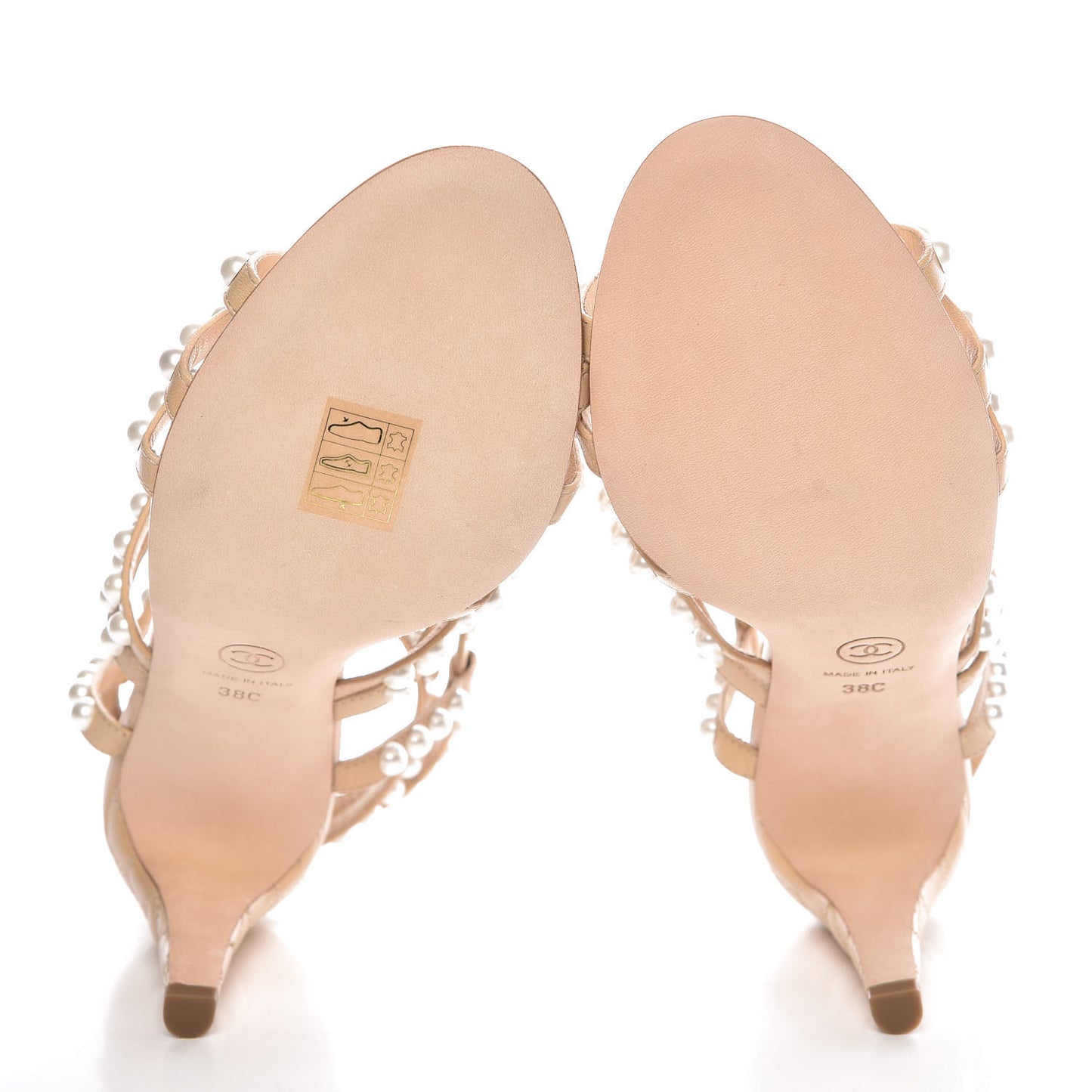 Goatskin Quilted Pearl Sandals 38 Beige