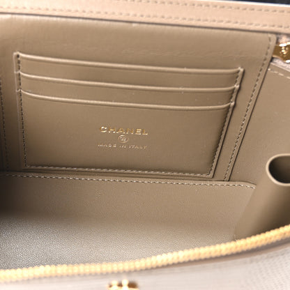 Chanel Calfskin Lizard Embossed Top Handle Vanity With Chain Dark Khaki 5 of 11