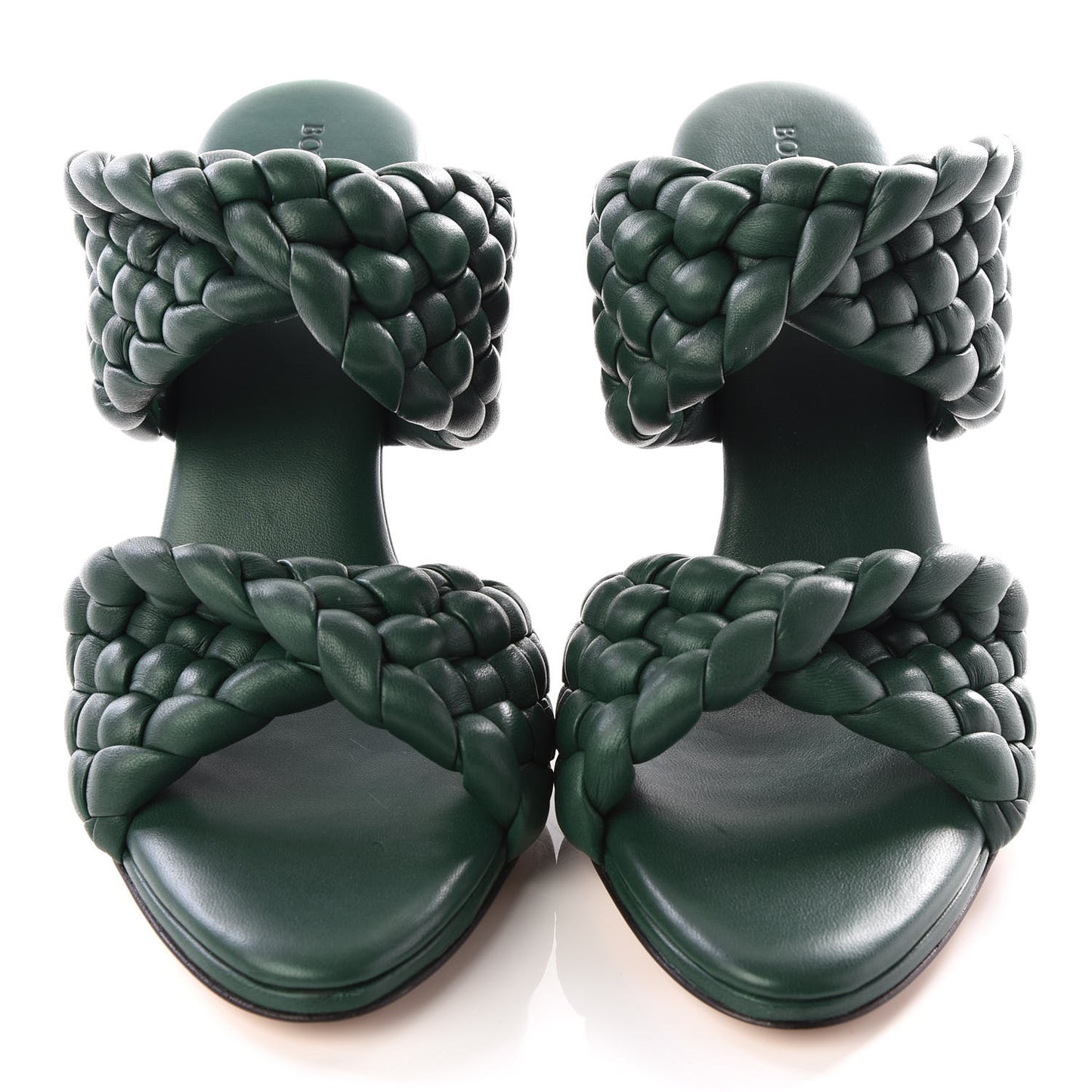 Nappa Twisted Padded Intrecciato Curve Slide Sandals 38.5 Vert Fonce