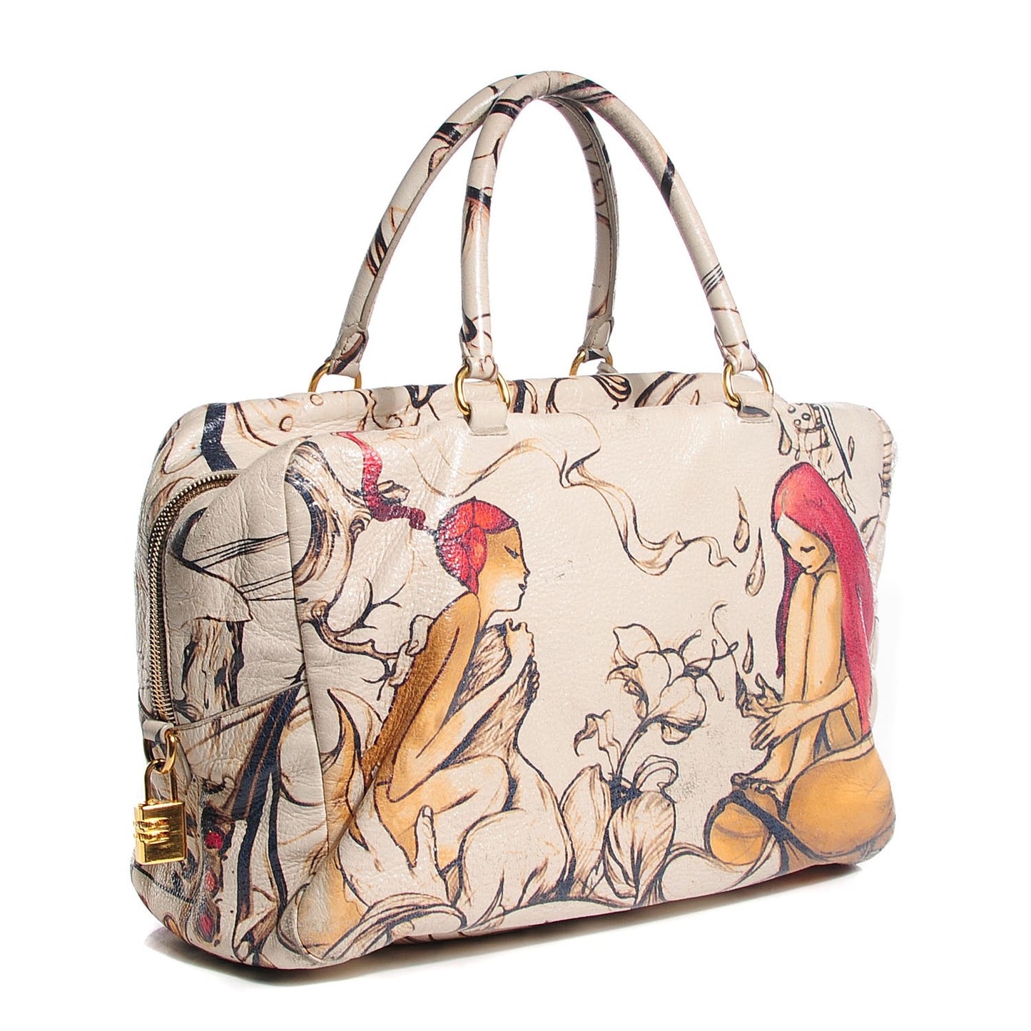 X JAMES JEAN Cervo Lux Fairy Print Large Double Handle Boston Bag Prugna