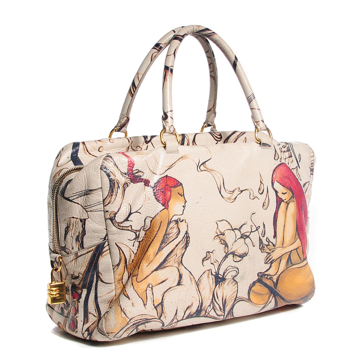Prada X JAMES JEAN Cervo Lux Fairy Print Large Double Handle Boston Bag Prugna 3 of 9