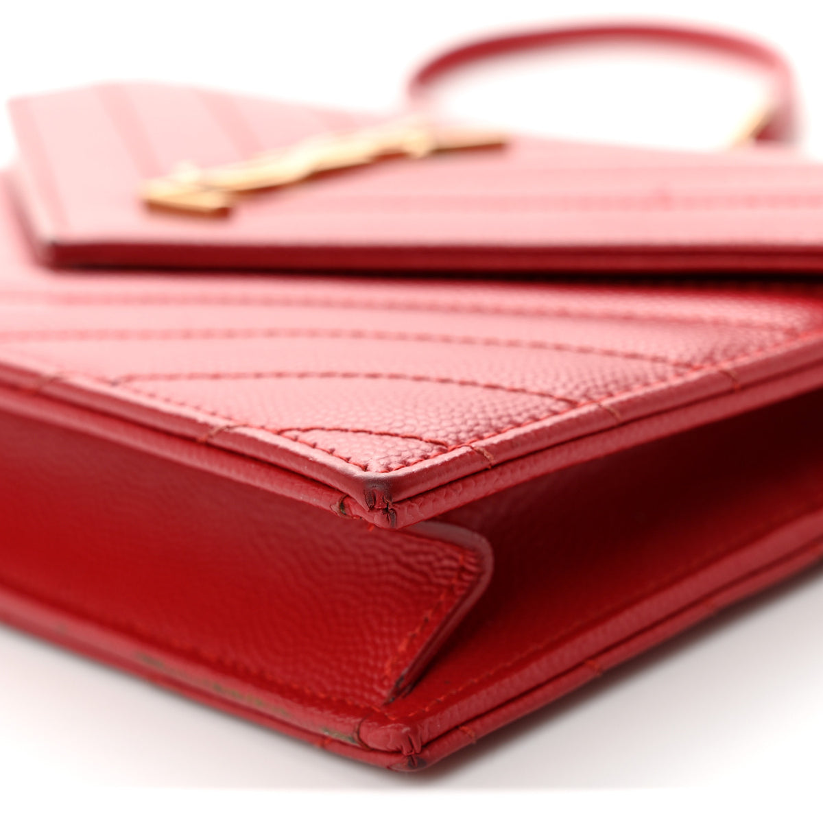 Grain De Poudre Matelasse Chevron Monogram Envelope Chain Wallet Rouge Eros