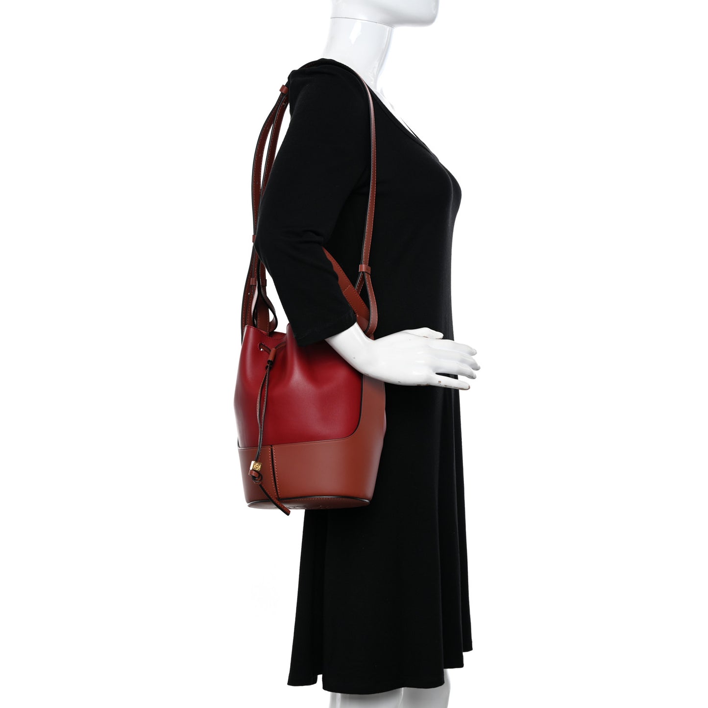 Calfskin Medium Balloon Bucket Bag Burgundy Tan