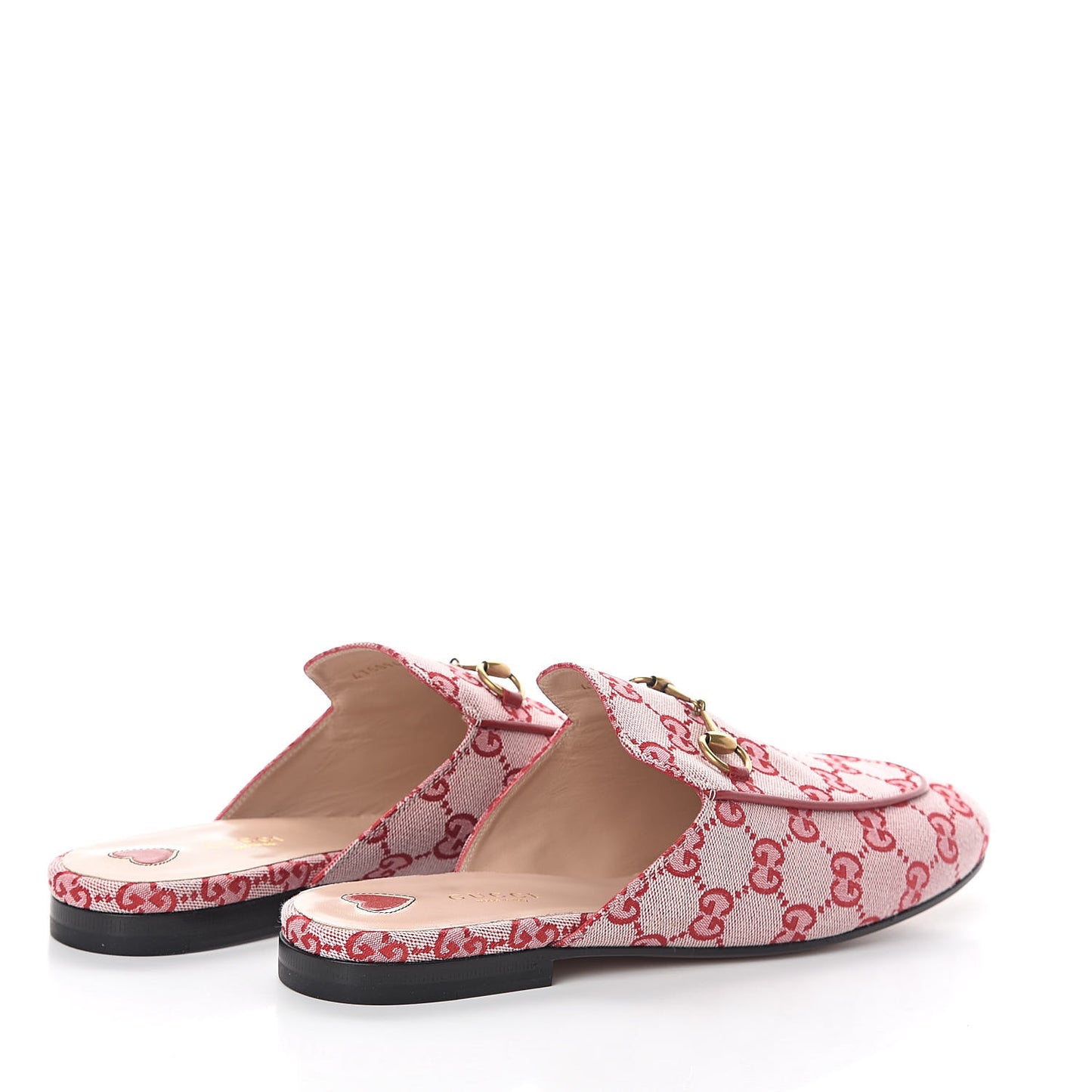 Canvas GG Monogram Horsebit Womens Princetown Slippers 40 Gardenia Hibiscus Red