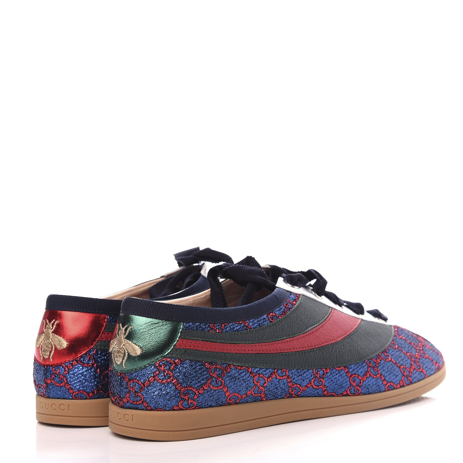 Gucci Lurex Calfskin Web GG Monogram Mens Falacer Sneakers 8 Iridescent Blue Iridescent Red Silver 4 of 12