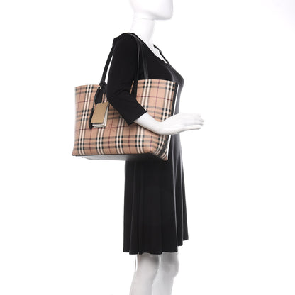 Burberry Grainy Calfskin Haymarket Check Medium Reversible Tote Black 2 of 14