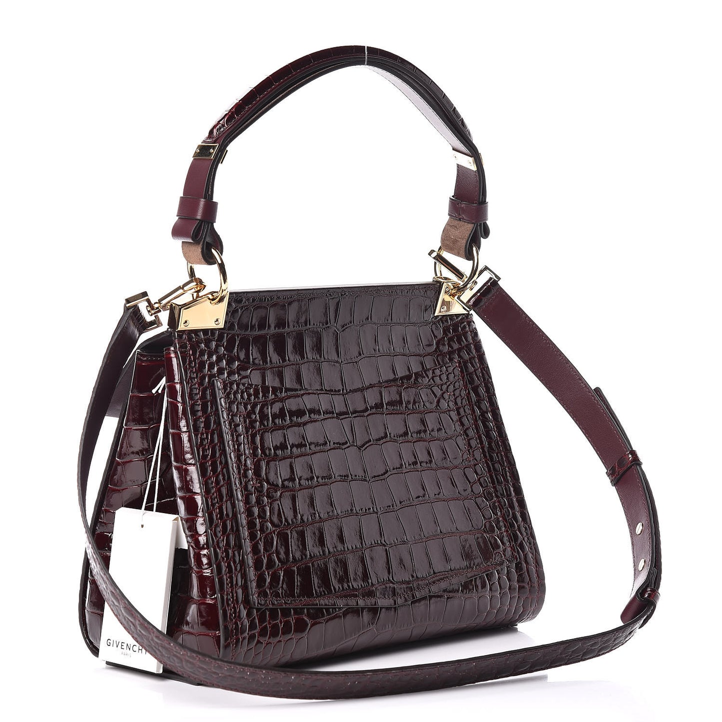 Calfskin Crocodile Embossed Small Mystic Shoulder Bag Eggplant