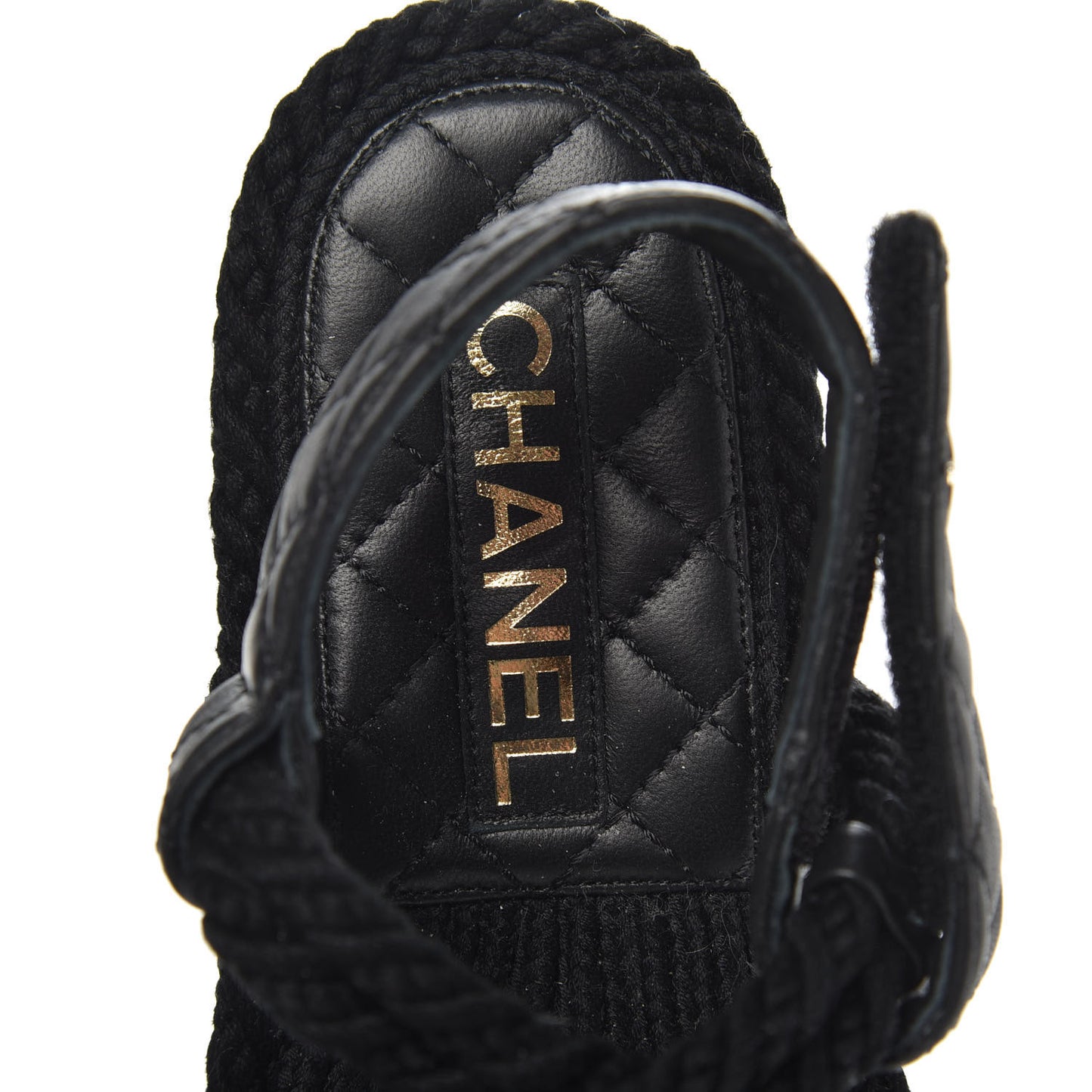 Cord Lambskin Quilted Logo Sandals 37 Black