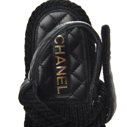 Chanel Cord Lambskin Quilted Logo Sandals 37 Black 6 of 8