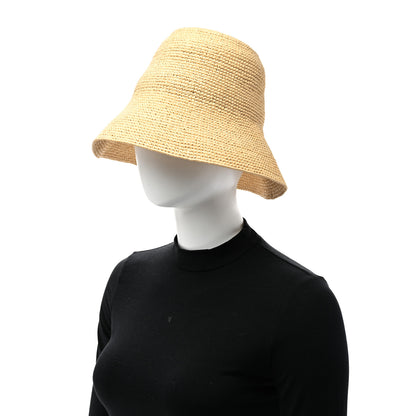 Prada Raffia Triangle Logo Embroidered Womens Bucket Hat M Naturale 2 of 8