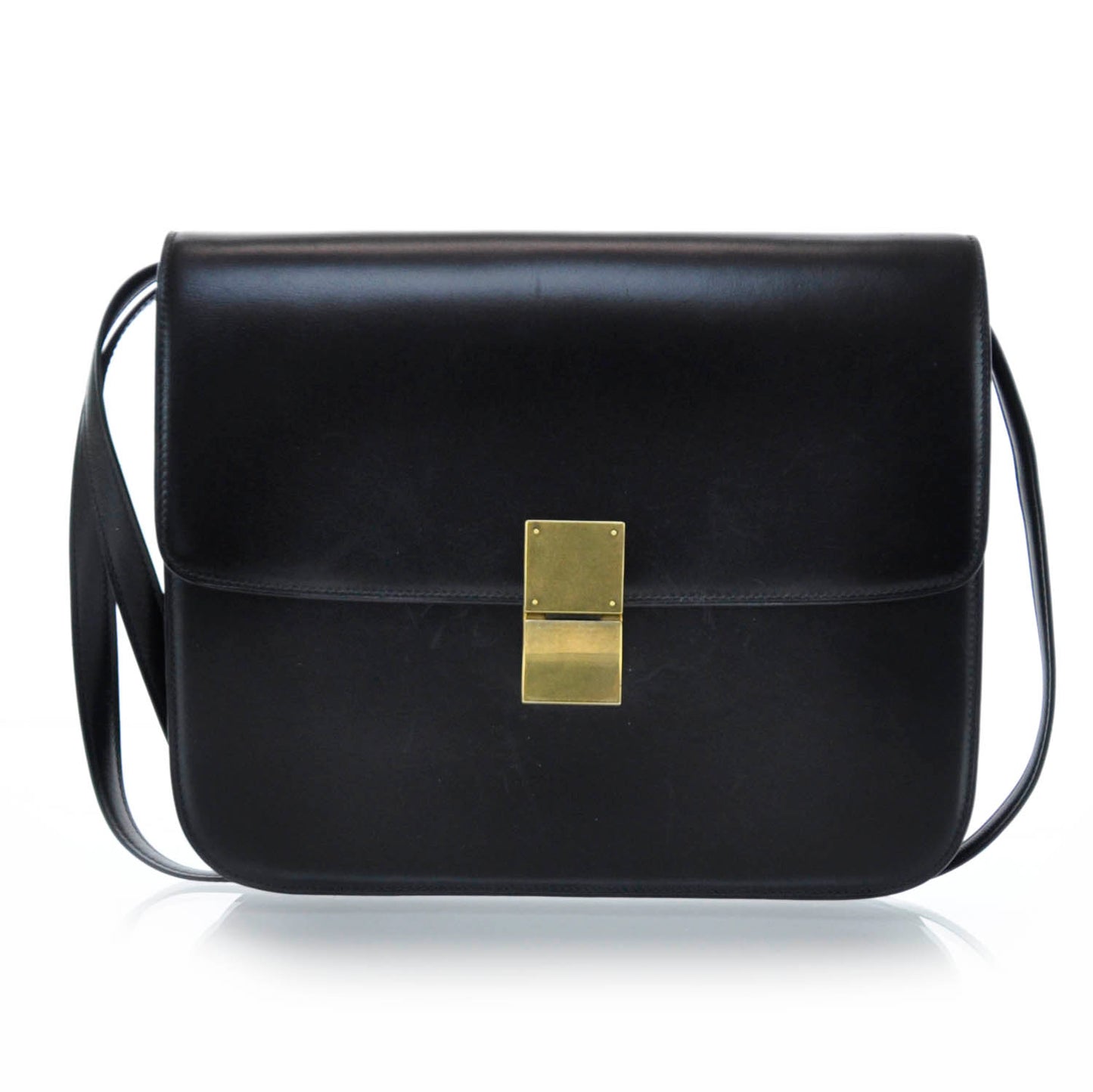 Leather Large Classic Box Flap Bag Black