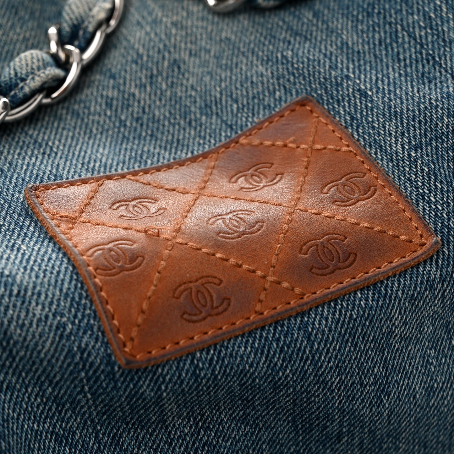 Denim Printed Shopping Bag Blue