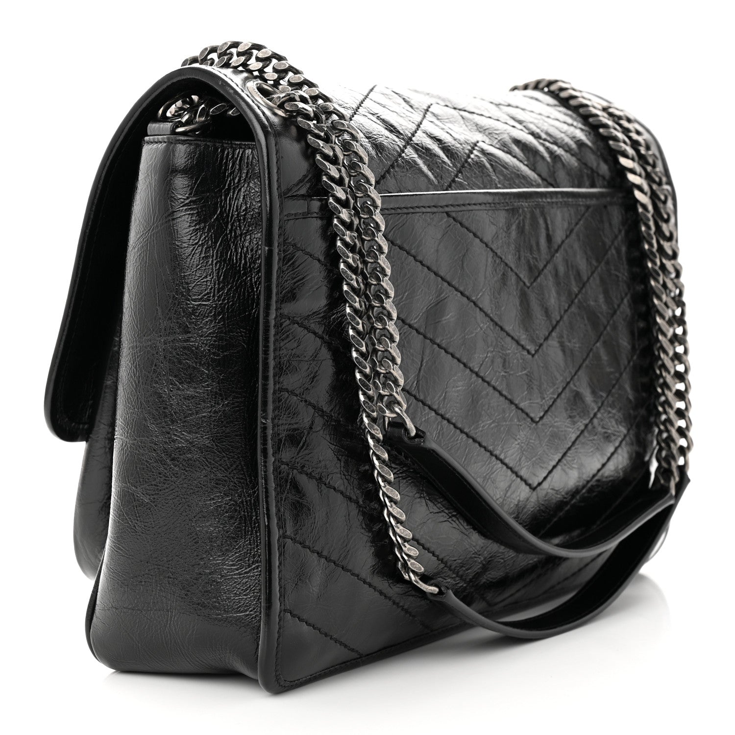 Saint Laurent Crinkled Calfskin Matelasse Monogram Large Niki Chain Satchel Black 3 of 12