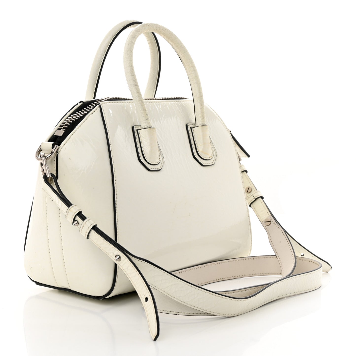 Crinkled Patent Calfskin Mini Antigona White