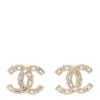 Chanel Crystal Baguette Pearl CC Earrings Gold Pearly White 1 of 5