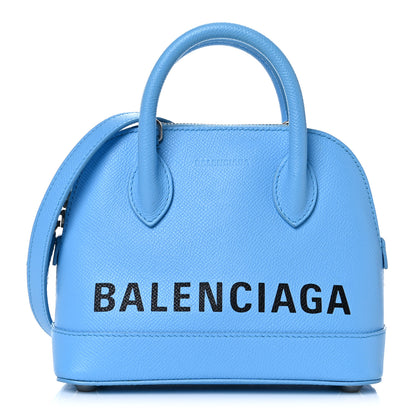 Balenciaga Signature Grained Calfskin Logo XXS Ville Top Handle Bag Baby Blue Black 1 of 20