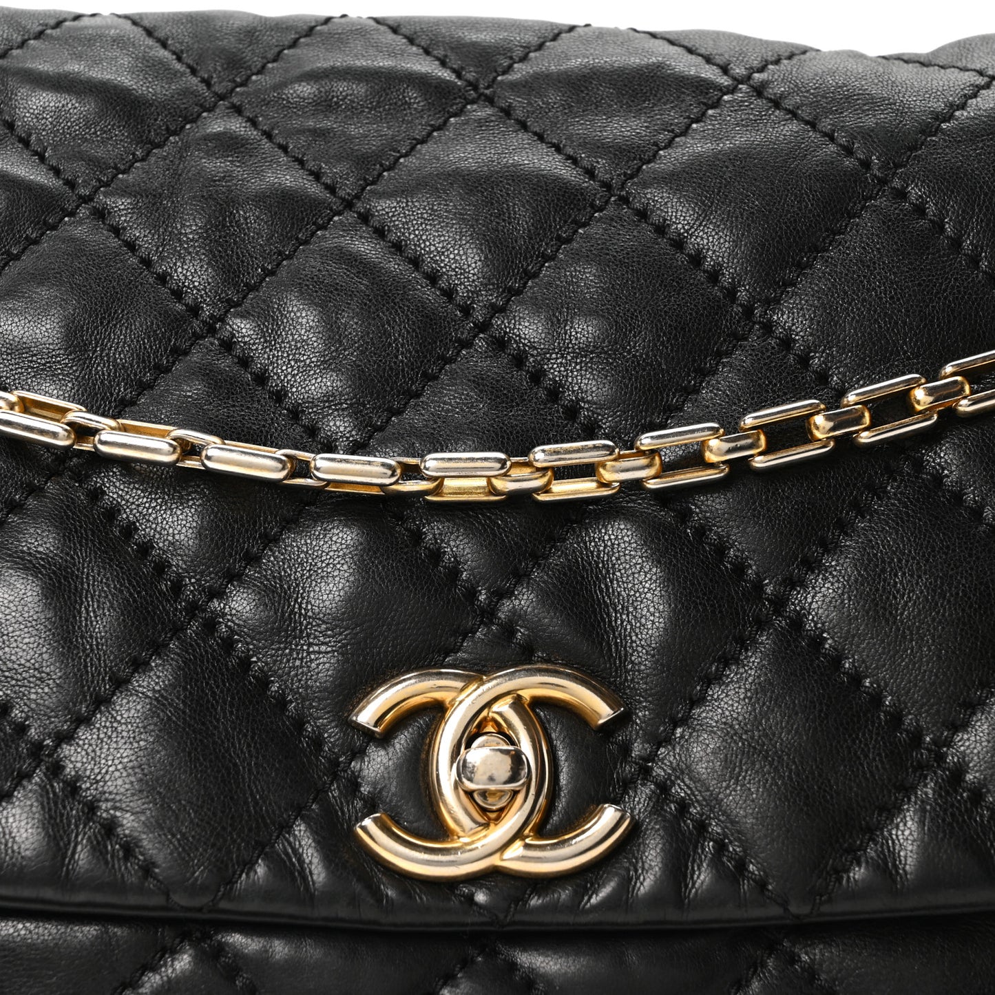 Aged Calfskin Quilted Accordion Flap Black