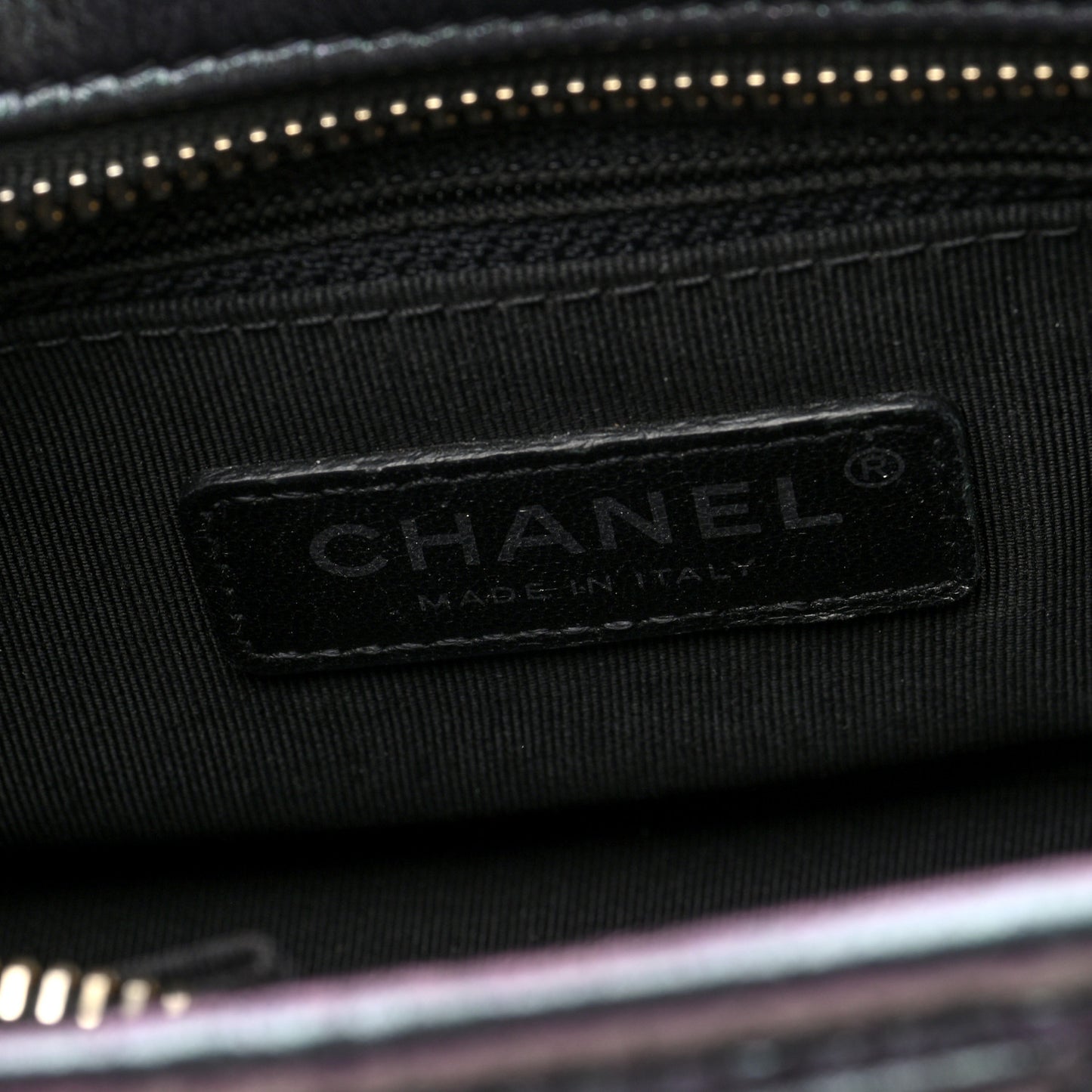 Iridescent Aged Calfskin Quilted Small Gabrielle Hobo Black