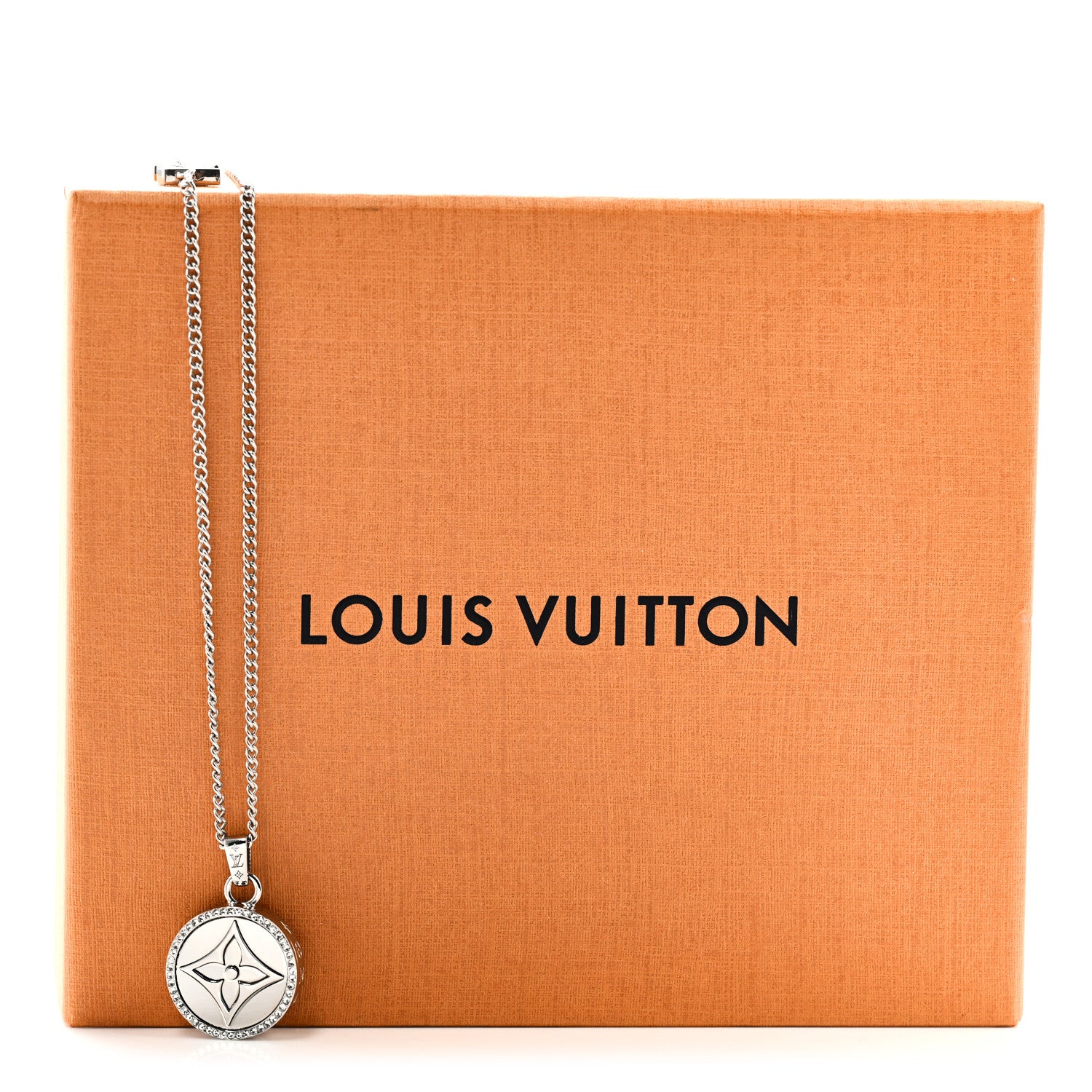 Louis Vuitton Metal Crystal Twisted Flower Pendant Necklace Silver 7 of 7