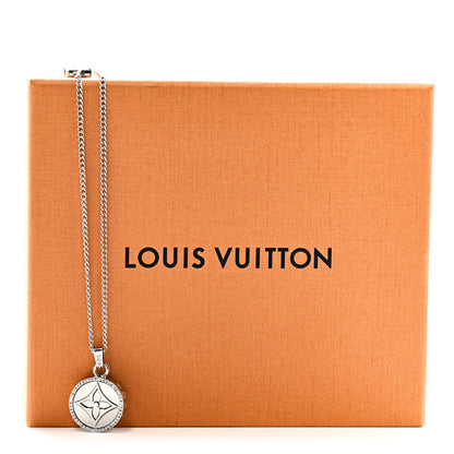 Louis Vuitton Metal Crystal Twisted Flower Pendant Necklace Silver 7 of 7