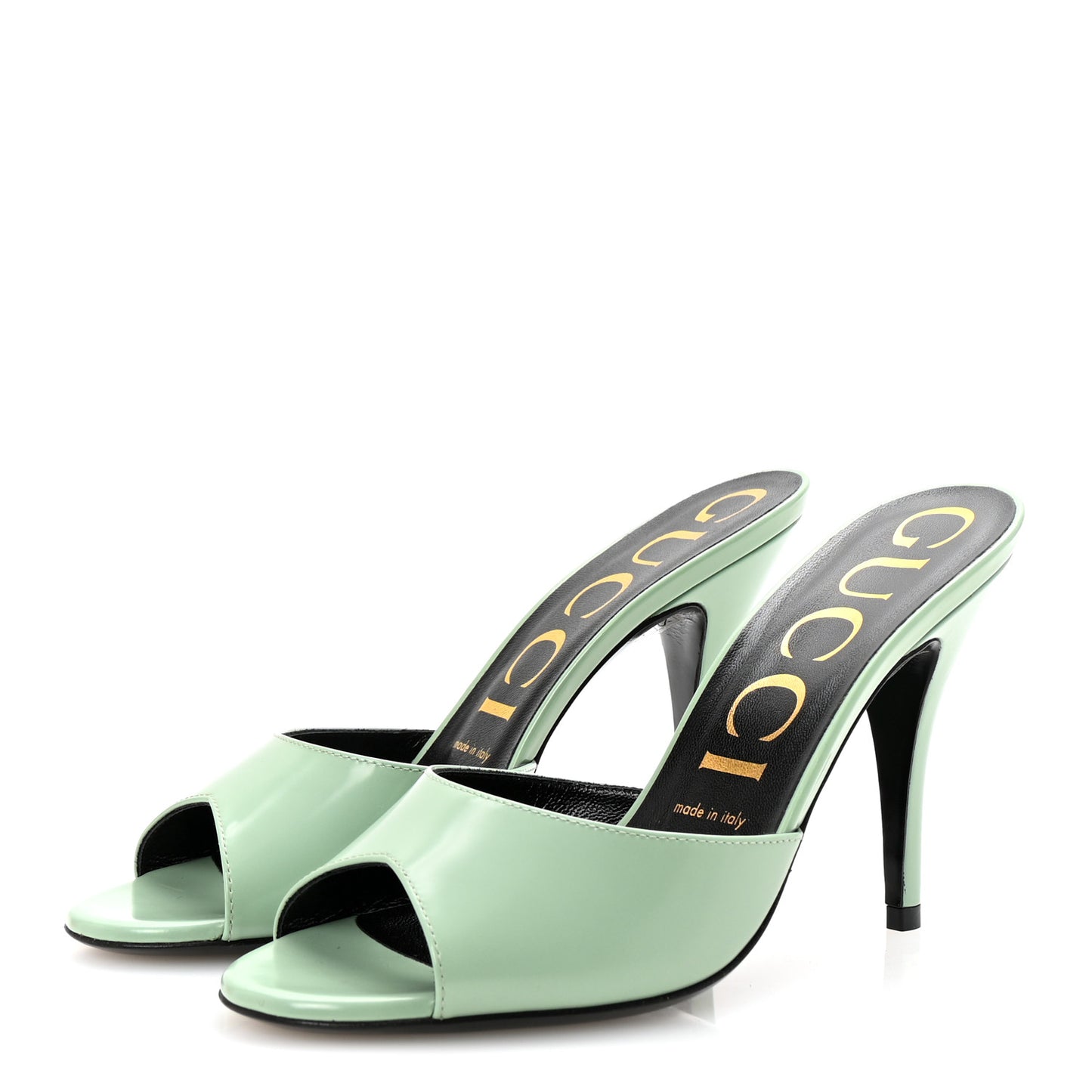 Polished Calfskin Scarlet Mid Heel Slide Sandals 37 Aqua Green