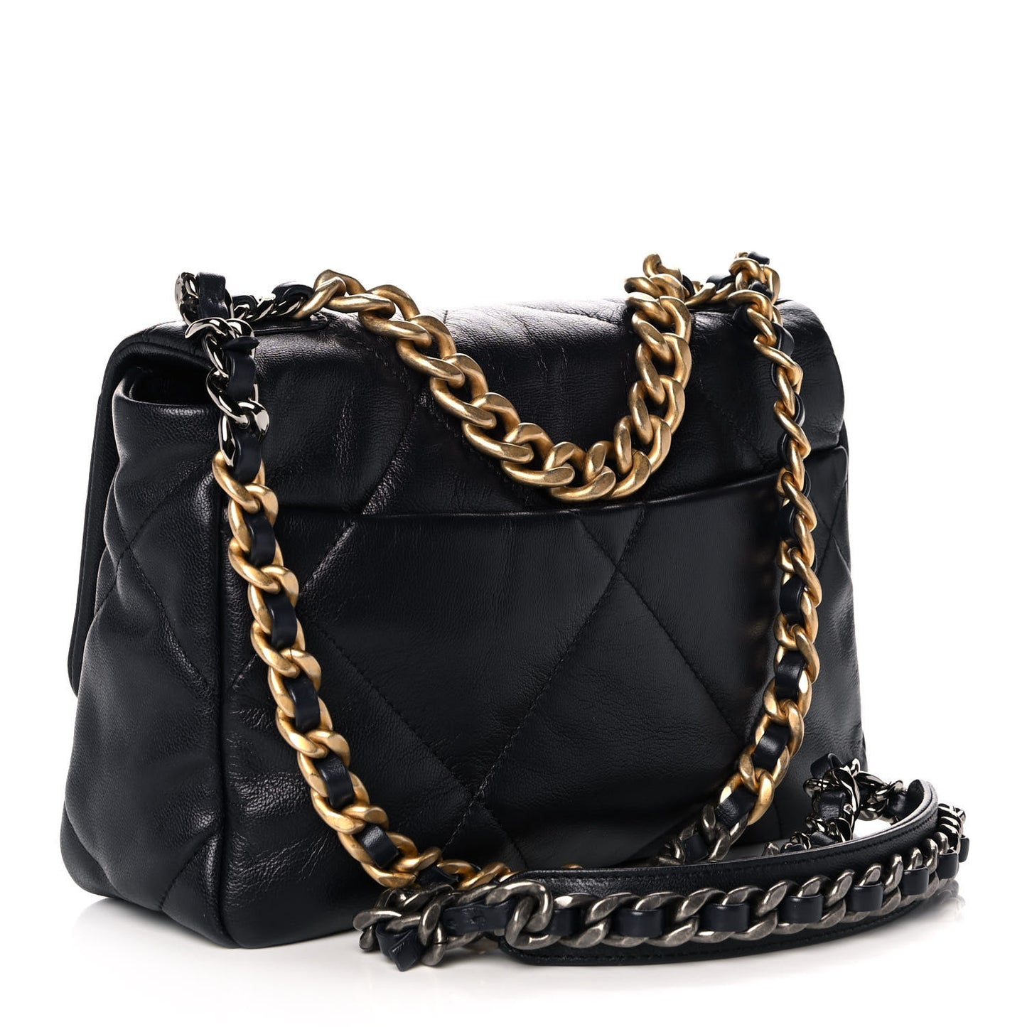 Goatskin Quilted Medium Chanel 19 Flap Navy Blue