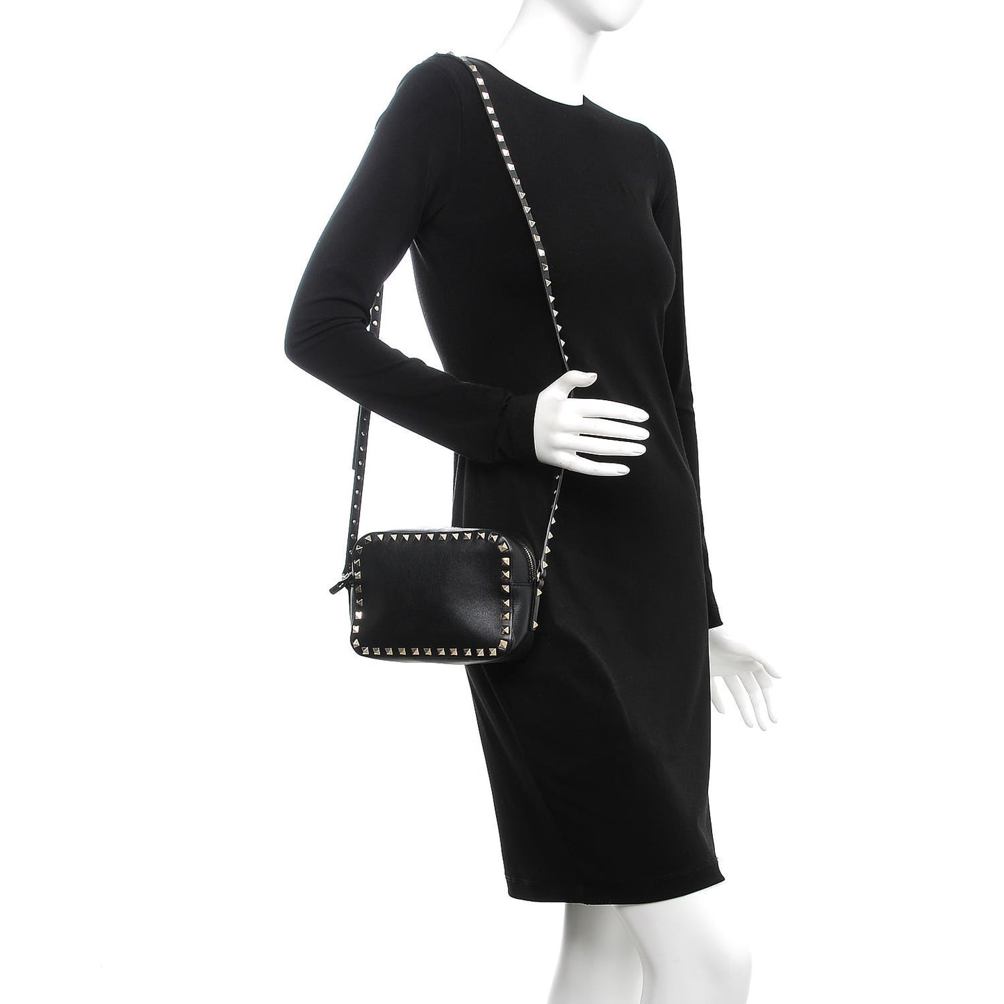 Calfskin Rockstud Camera Crossbody Bag Black