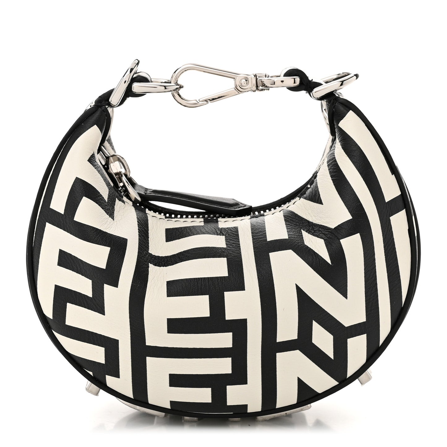 X MARC JACOBS Nappa Vitello King Logo Print Nano Fendigraphy Hobo Charm White Black