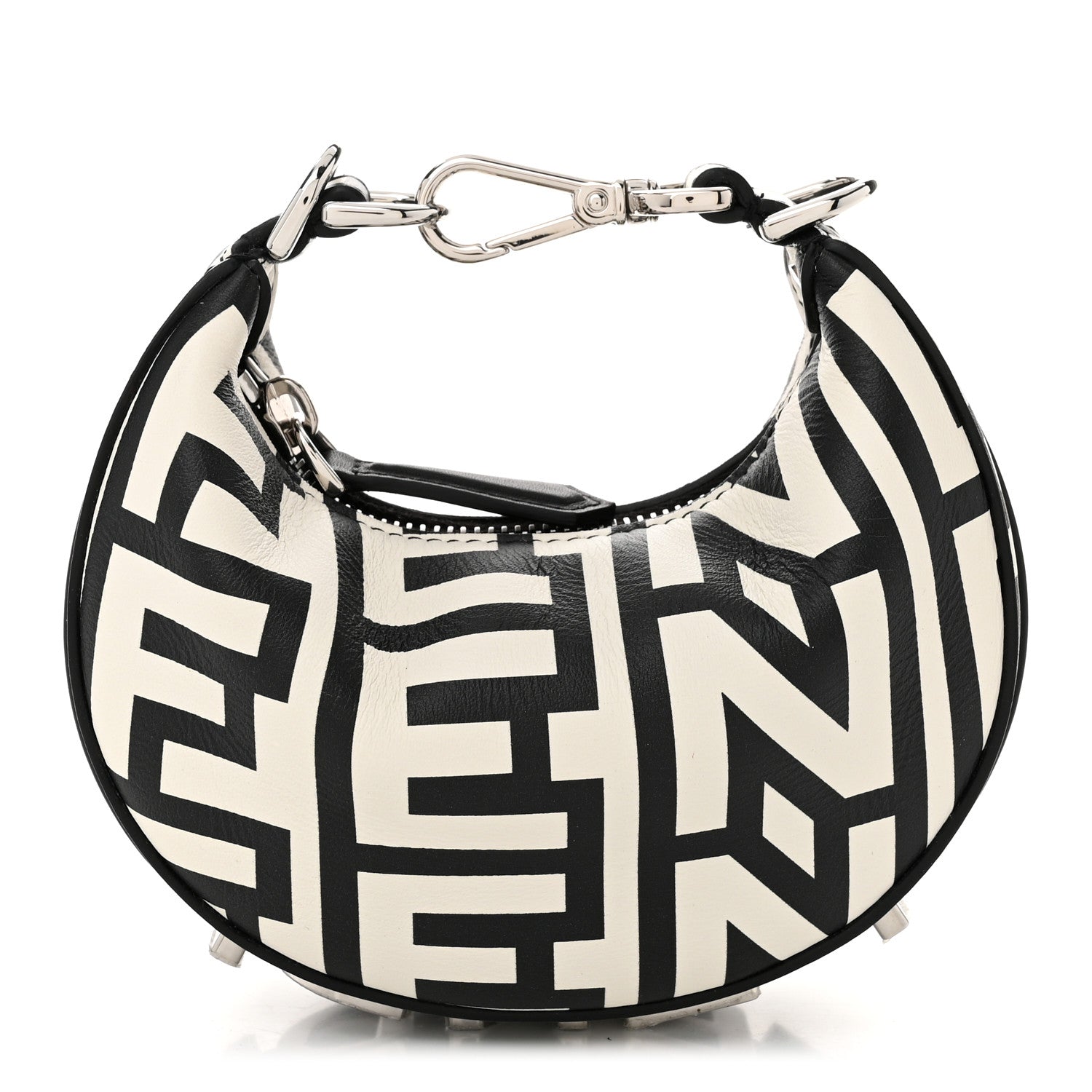 Fendi X MARC JACOBS Nappa Vitello King Logo Print Nano Fendigraphy Hobo Charm White Black 1 of 9