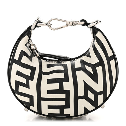 Fendi X MARC JACOBS Nappa Vitello King Logo Print Nano Fendigraphy Hobo Charm White Black 1 of 9