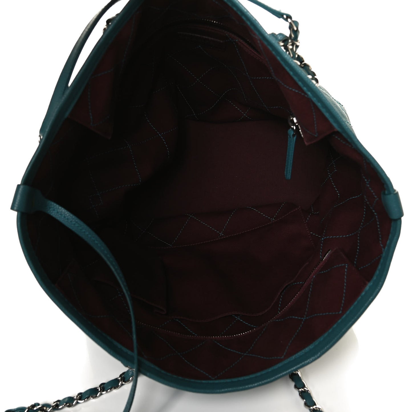 Grained Calfskin Quilted Small Daily Shopping Tote Turquoise