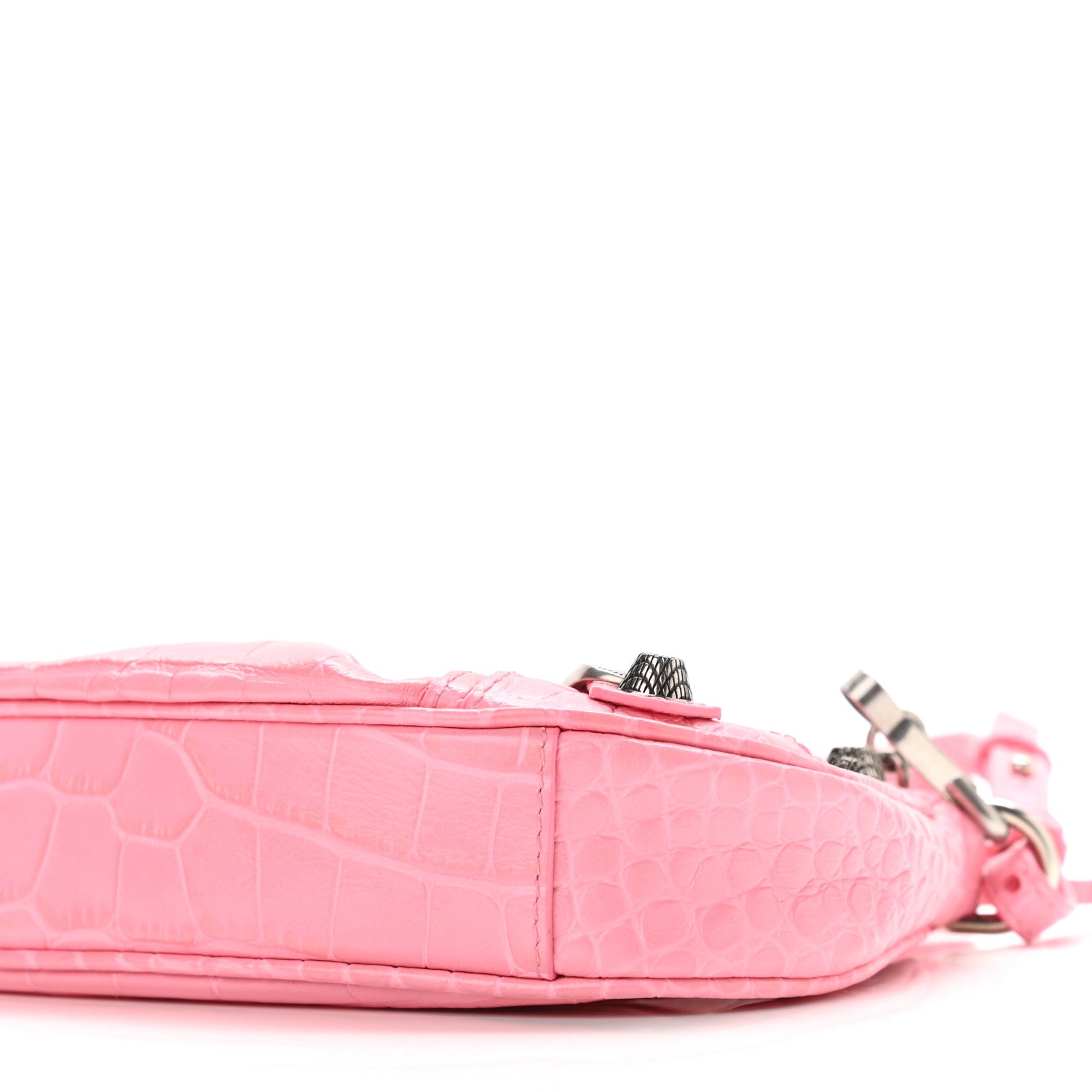 Balenciaga Extra Supple Calfskin Crocodile Embossed Le Cagole Mini Purse With Chain Sweet Pink 11 of 11