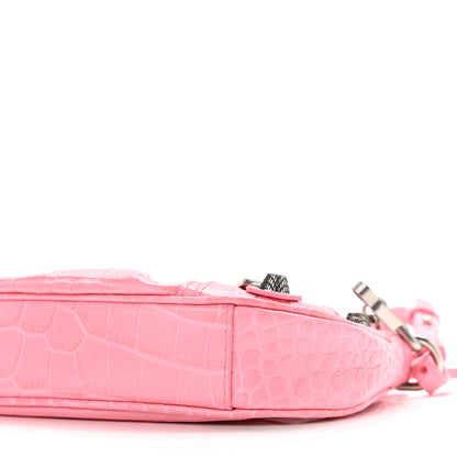 Balenciaga Extra Supple Calfskin Crocodile Embossed Le Cagole Mini Purse With Chain Sweet Pink 11 of 11