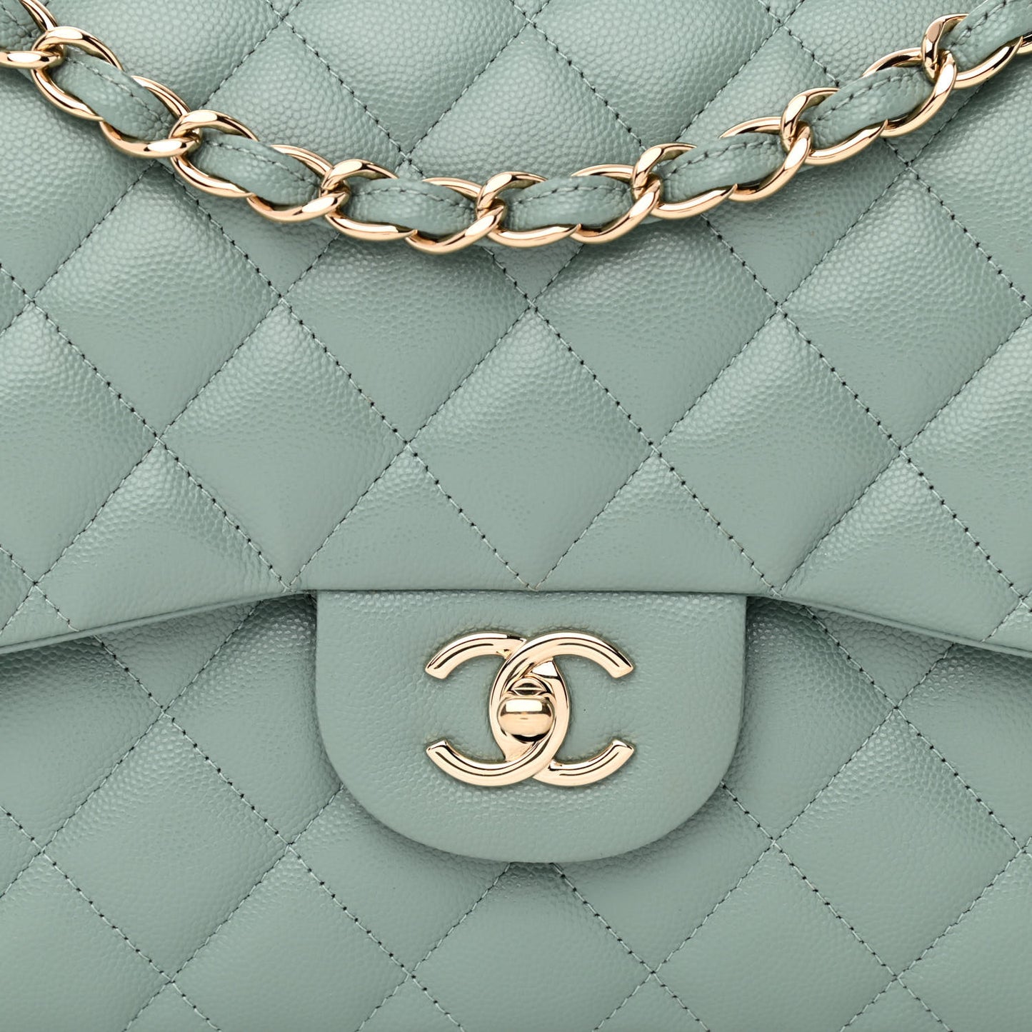 Caviar Quilted Jumbo Double Flap Light Blue