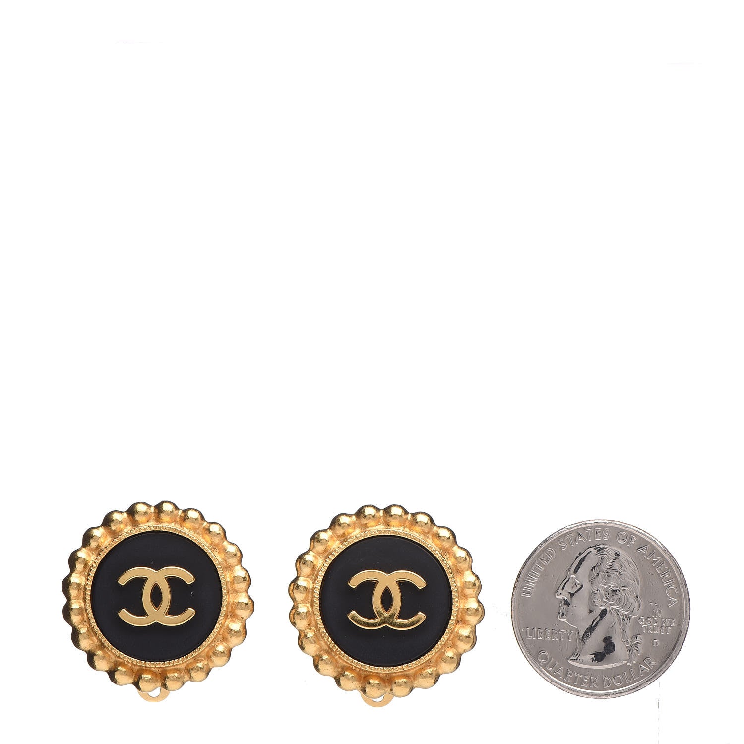 Chanel CC Clip On Earrings Black Gold 2 of 5
