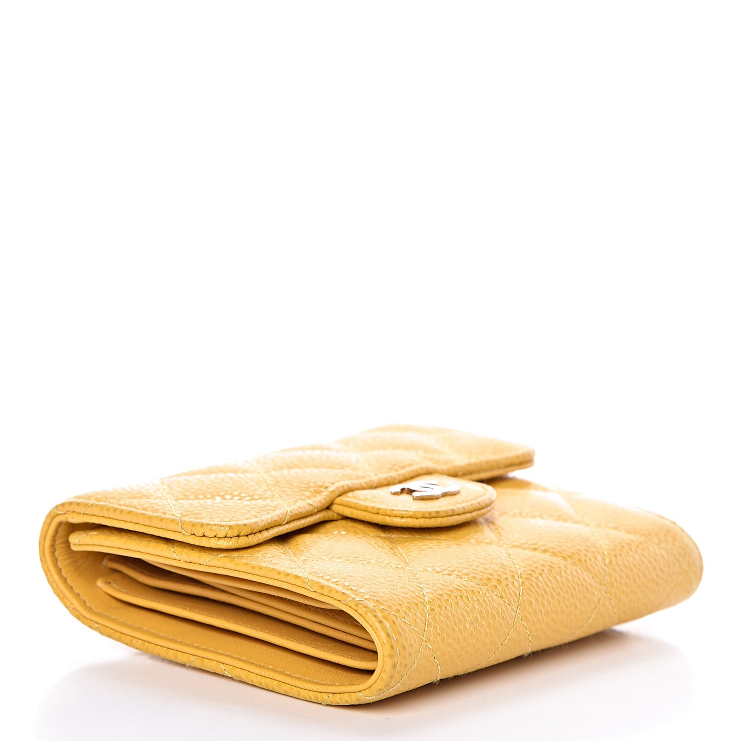 Chanel Caviar Quilted Compact Flap Wallet Yellow 4 of 10