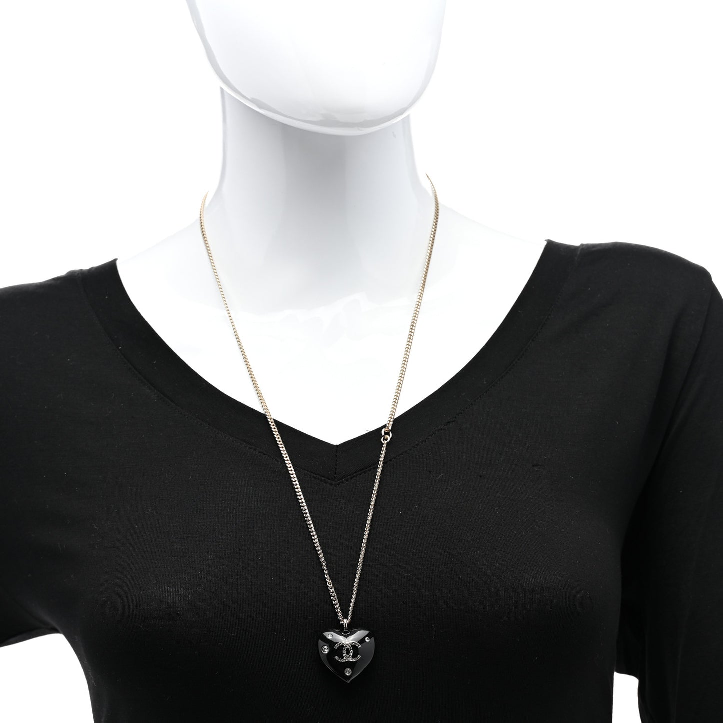 Resin Crystal CC Heart Necklace Black Gold