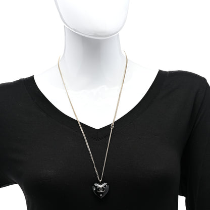 Chanel Resin Crystal CC Heart Necklace Black Gold 2 of 6