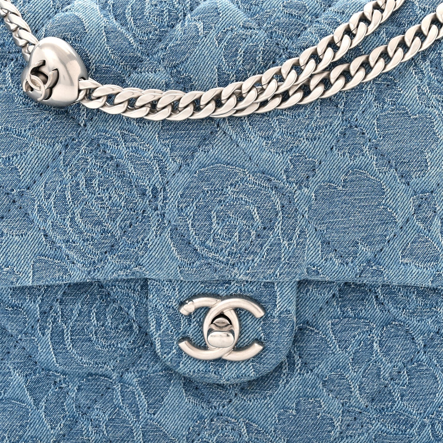 Chanel Denim Quilted Medium Camellia Sweetheart Flap Blue 8 of 12