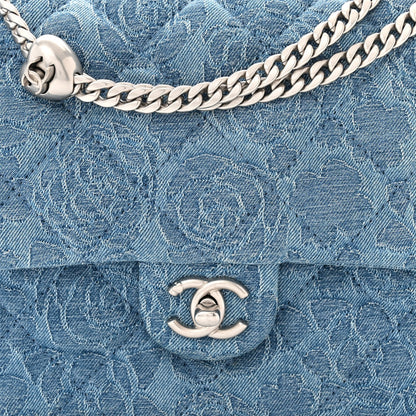 Chanel Denim Quilted Medium Camellia Sweetheart Flap Blue 8 of 12