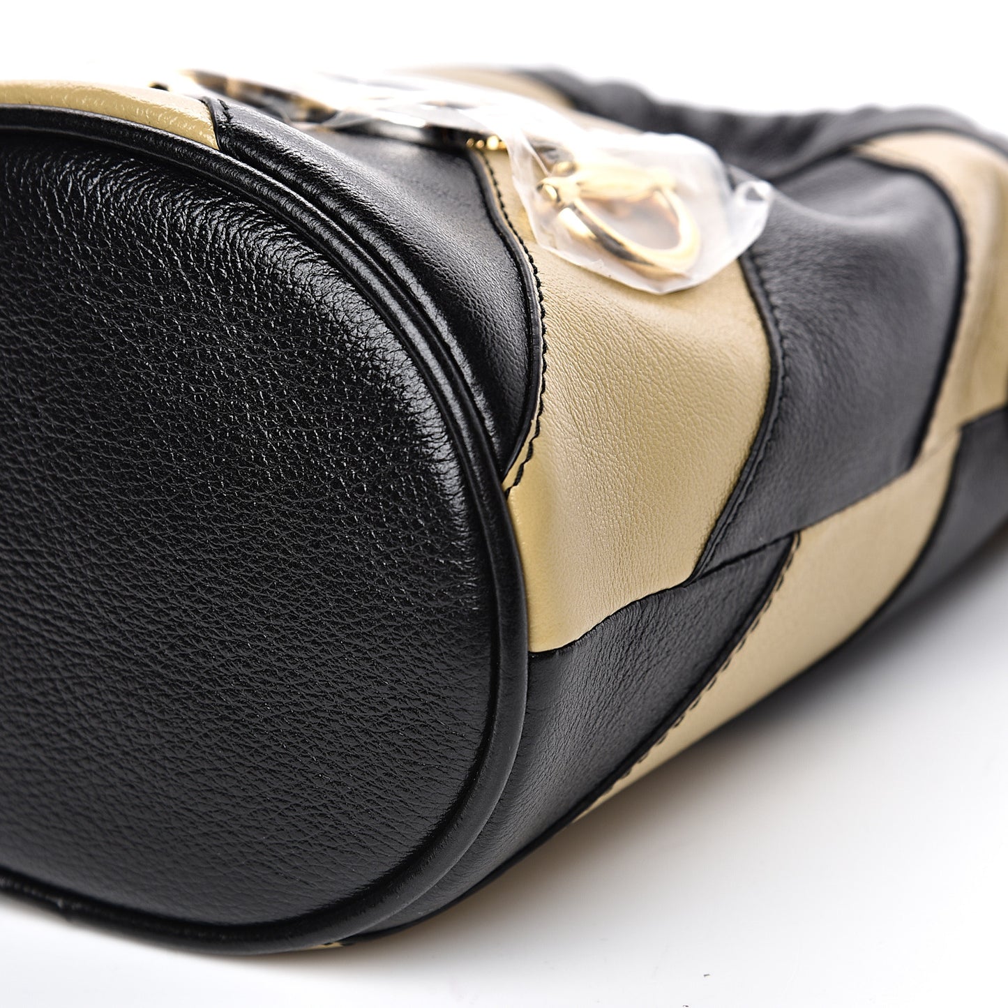Calfskin Diagonal Striped Mini Zumi Bucket Bag Black Beige