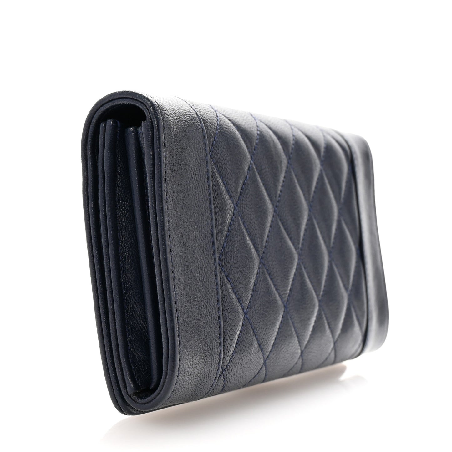 Sheepskin Quilted Mademoiselle Vintage Zip Around Wallet Navy