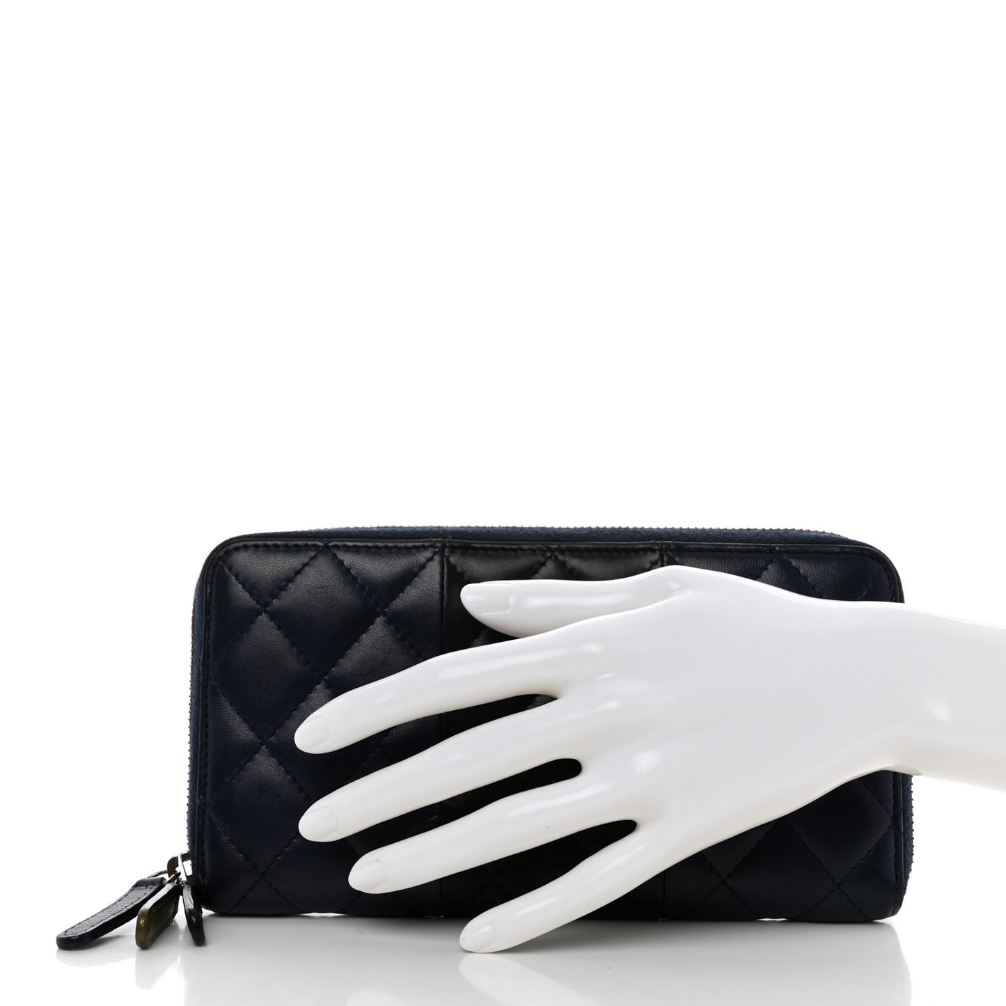 Lambskin Quilted Large Gusset Zip Around Wallet Blue Black
