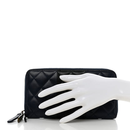Chanel Lambskin Quilted Large Gusset Zip Around Wallet Blue Black 2 of 10