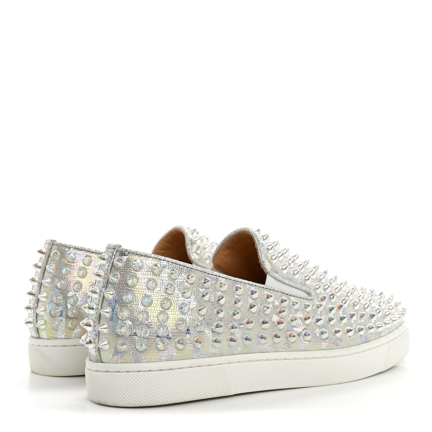 Calf Lame Womens Spikes Roller Boat Flat 36.5 White Clear