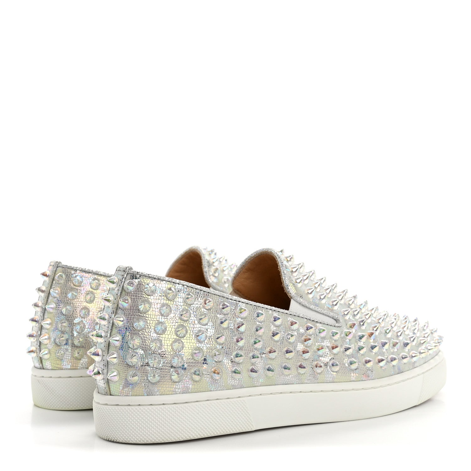 Christian Louboutin Calf Lame Womens Spikes Roller Boat Flat 36.5 White Clear 5 of 10