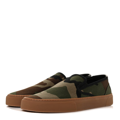 Saint Laurent Canvas Camouflage Mens Venice Slip-On Sneakers 45 Kaki 3 of 9