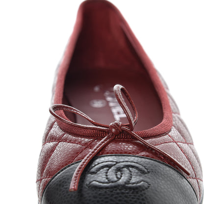 Chanel Caviar Quilted CC Cap Toe Ballerina Flats 39.5 Black Red 9 of 10