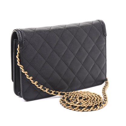 Chanel Caviar Quilted CC Filigree Wallet On Chain WOC Black 2 of 8